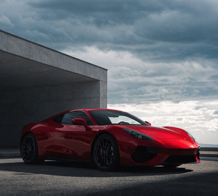 Red sports car in hard light