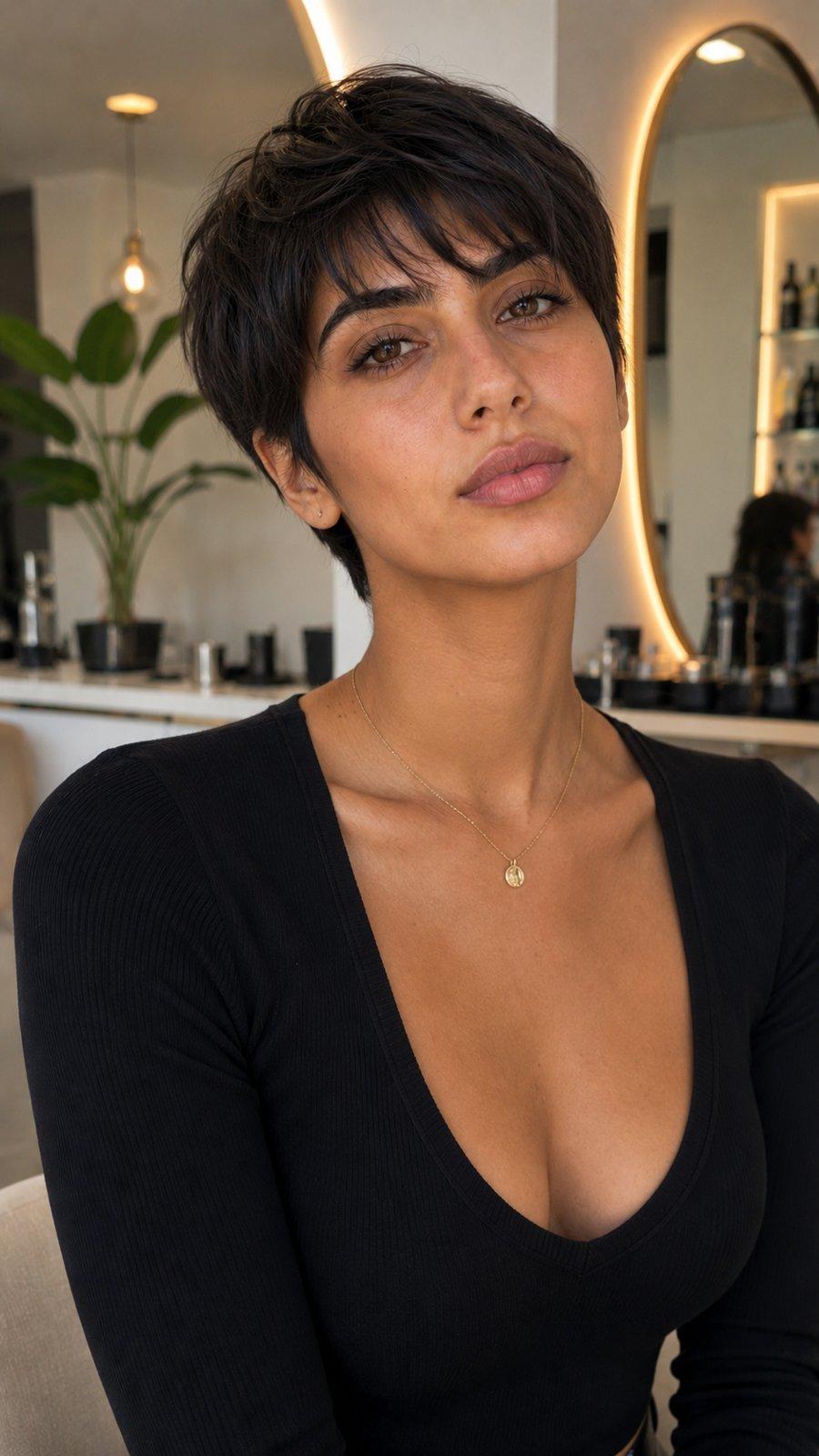 Same model with pixie cut