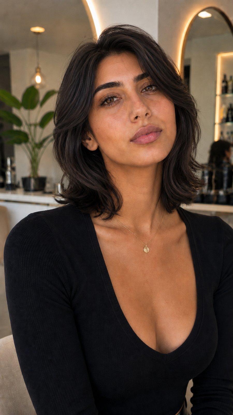 Same model with shoulder-length cut