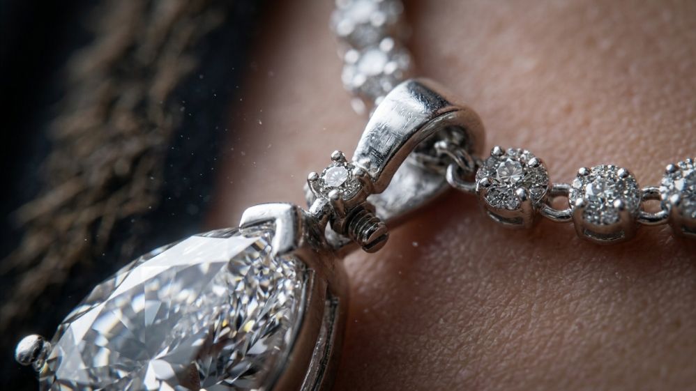 Pear diamond pendant macro