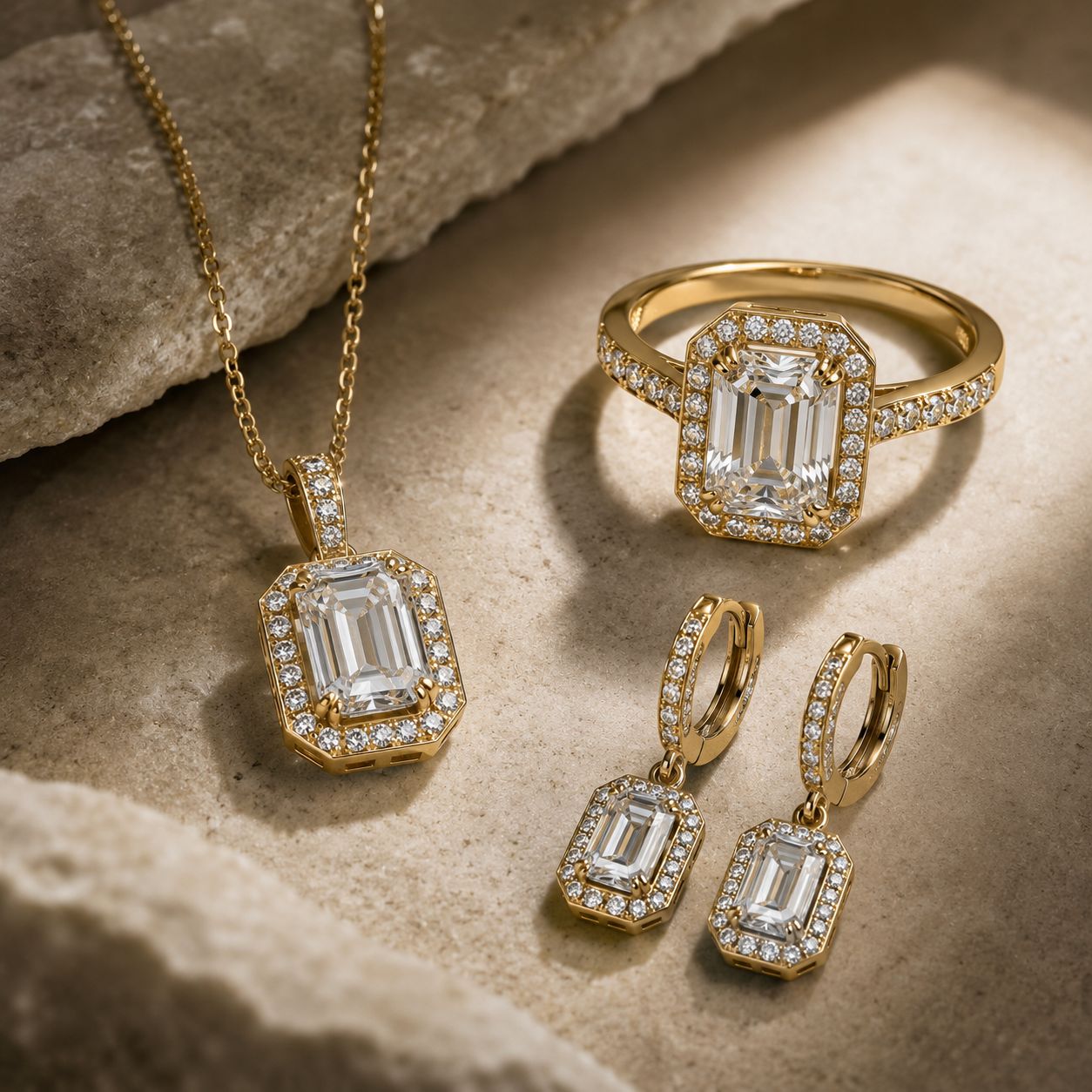 Gold and diamond set on stone