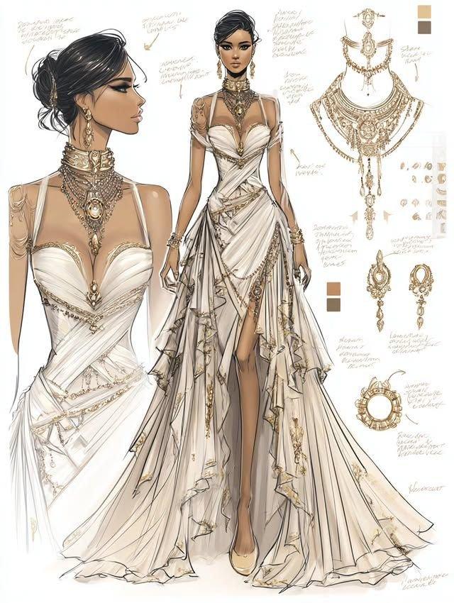 Designer sketch with jewelry annotations