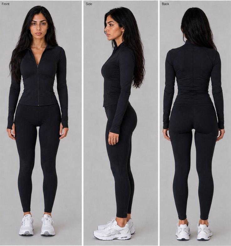 Front, side and back views of one consistent virtual model