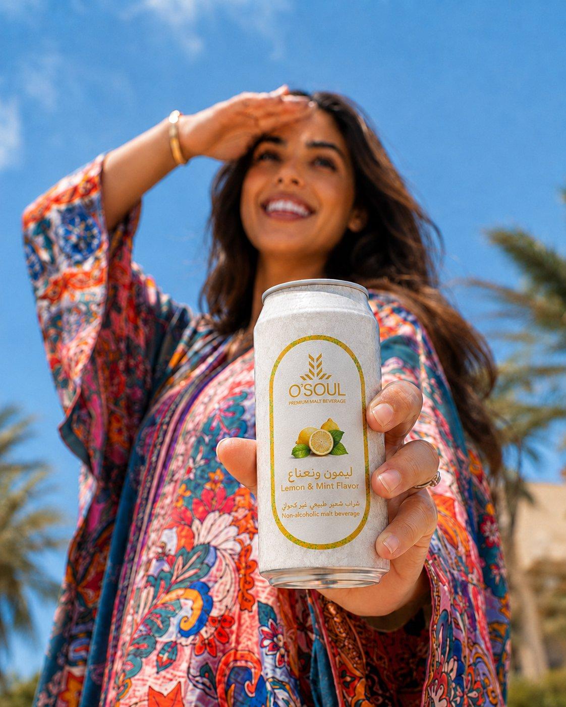 Woman holding a beverage can in sunlight
