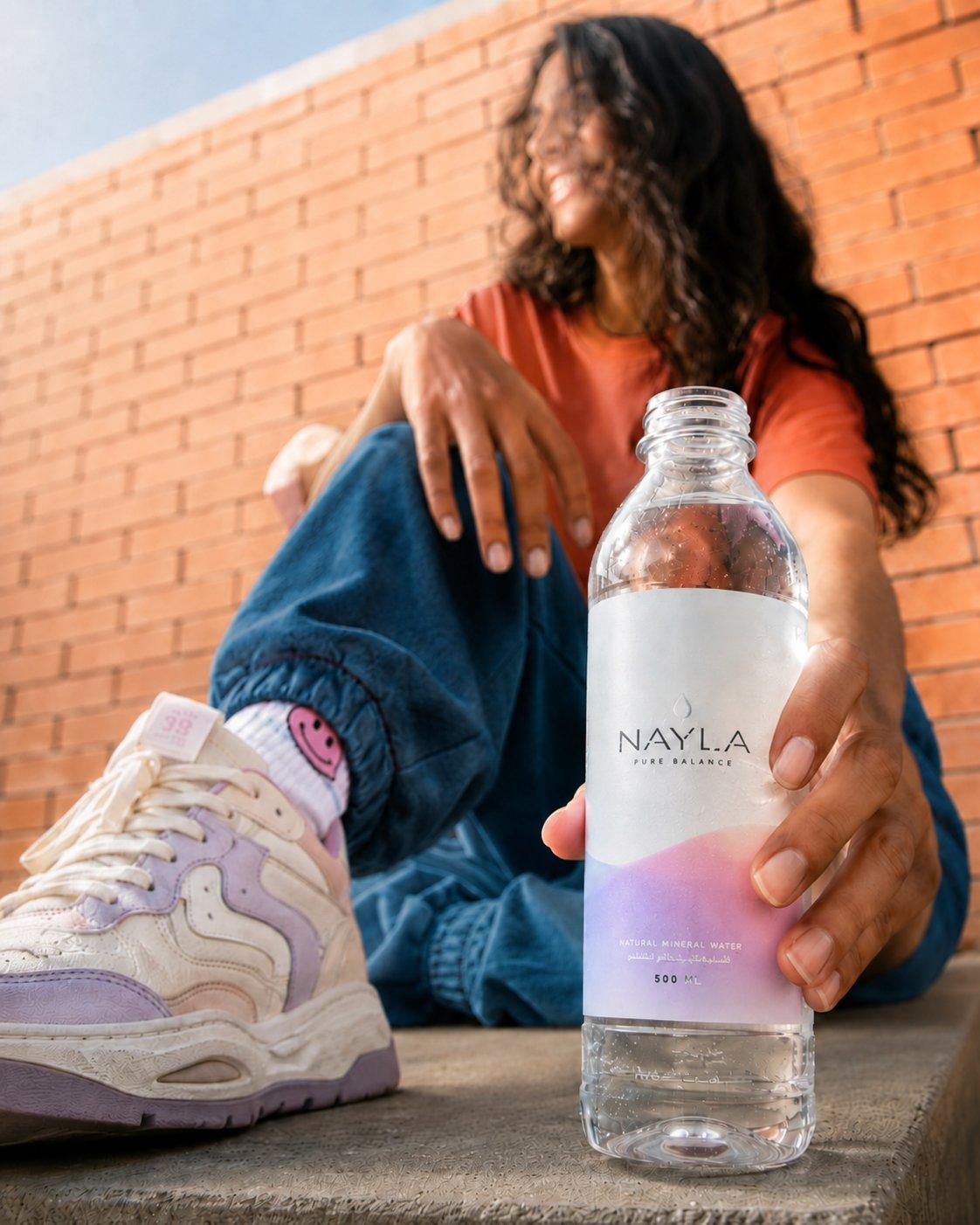 Woman with a water bottle on a stoop