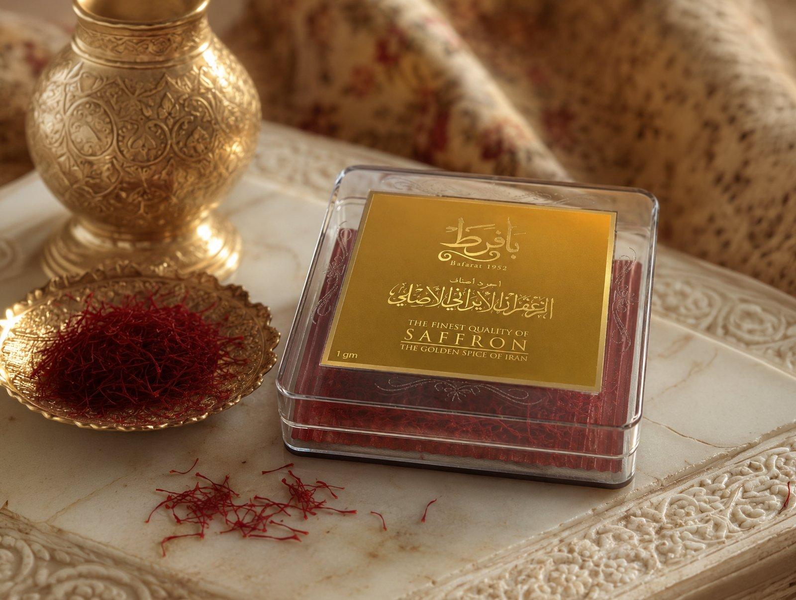 Saffron gift box on marble